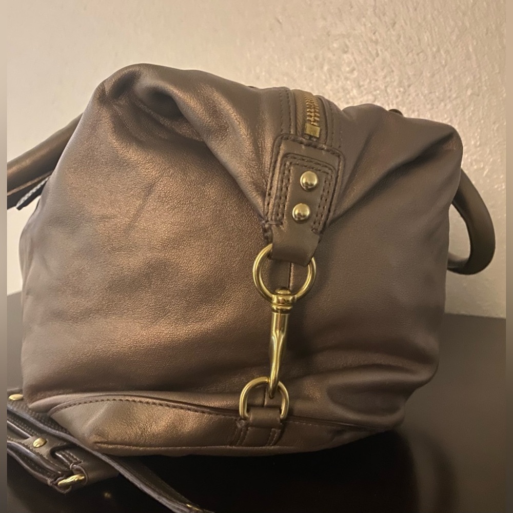 Coach Ashley Convertible Pewter Metallic Leather Satchel | Shoulder Bag - Picture 6 of 11